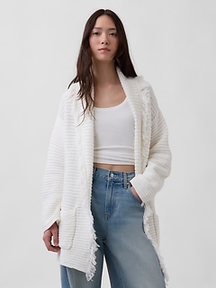 100% Cotton Oversized Fringe Shawl Cardigan