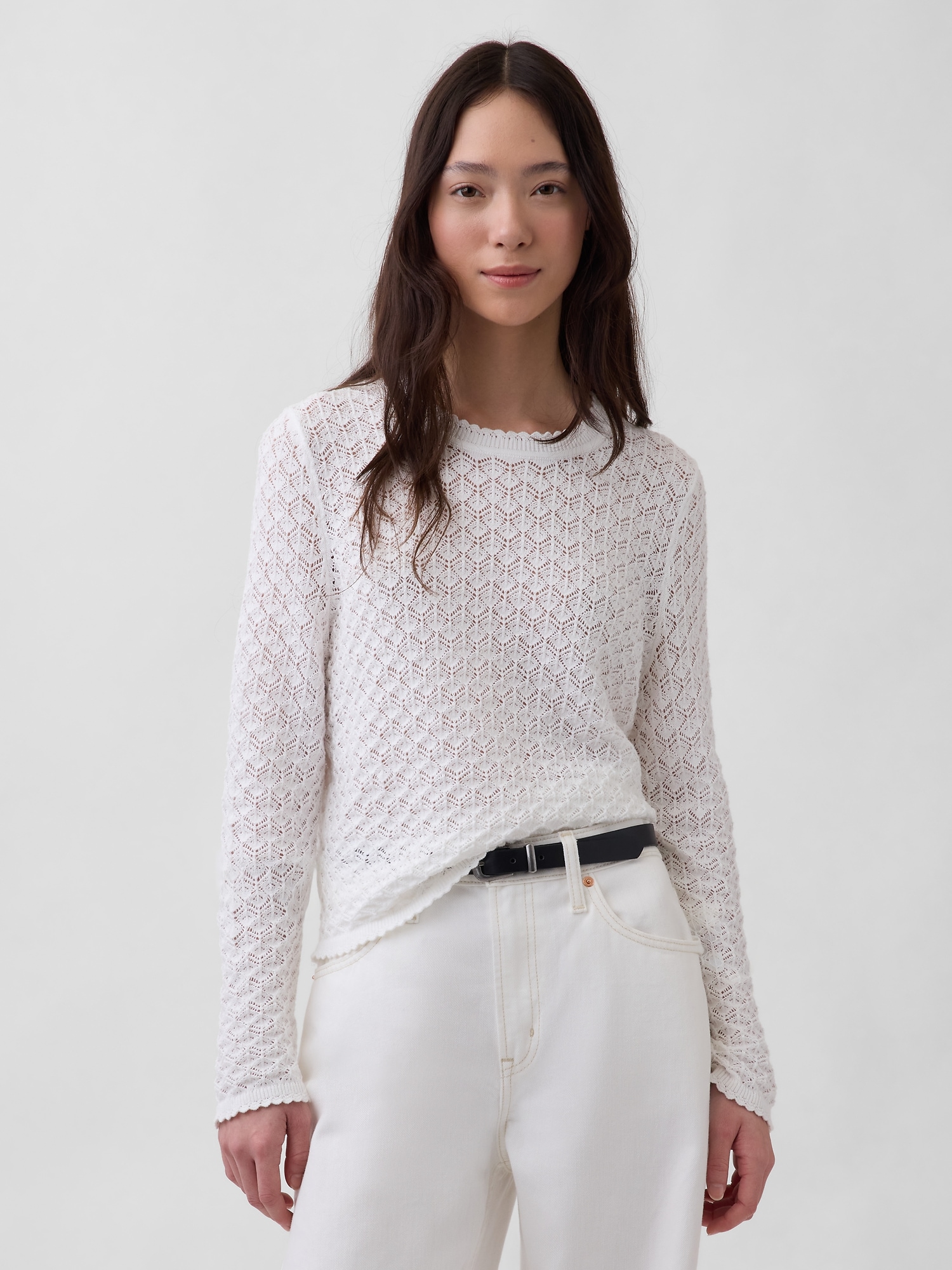 100% Cotton Pointelle Crop Sweater
