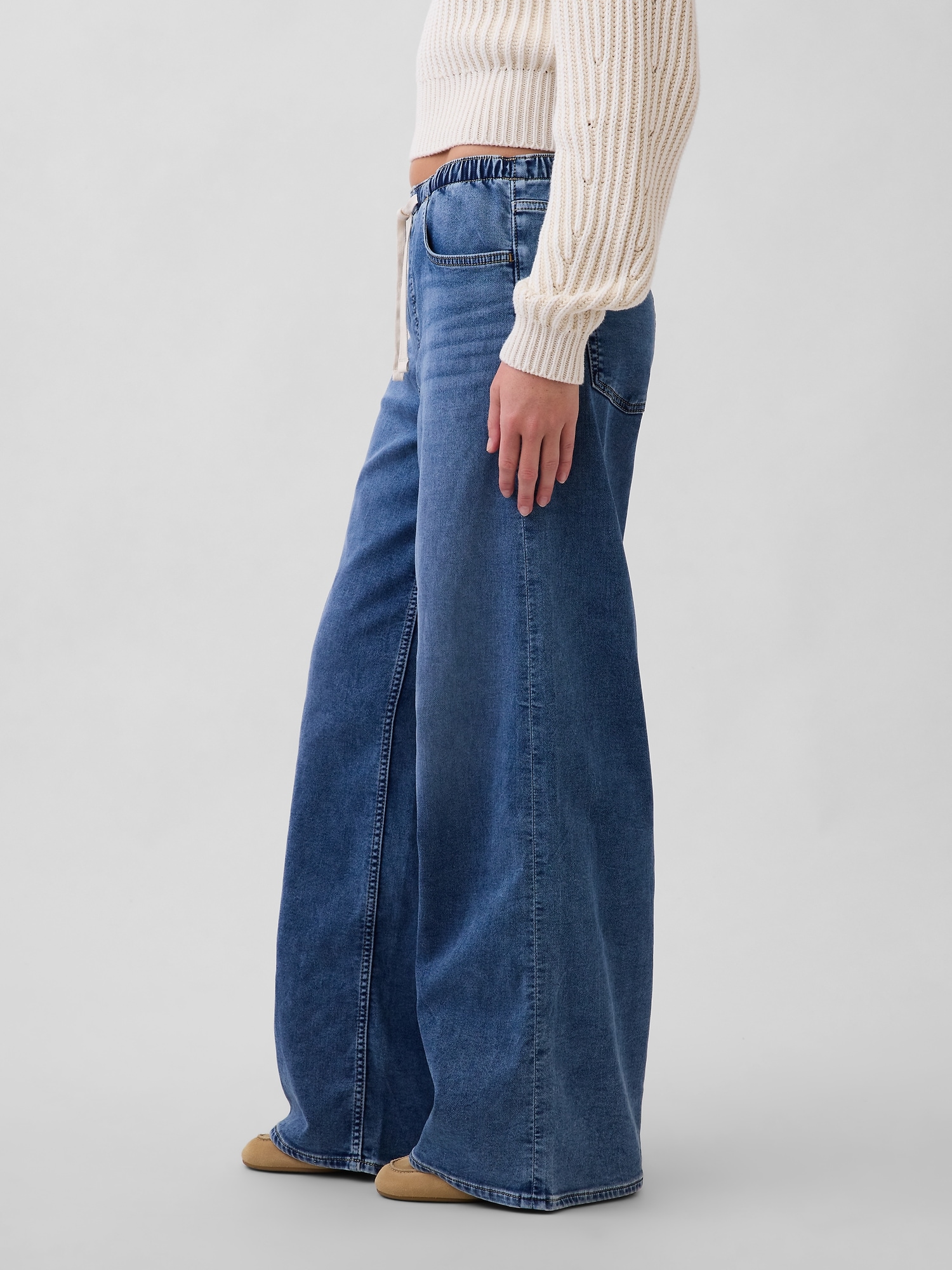 Mid Rise Knit Easy Baggy Jeans