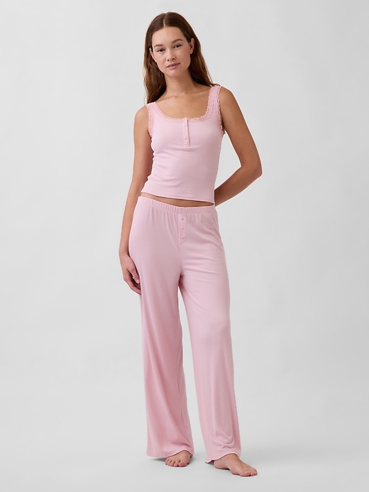 Image number 2 showing, Mini Rib Lace Henley PJ Tank Top