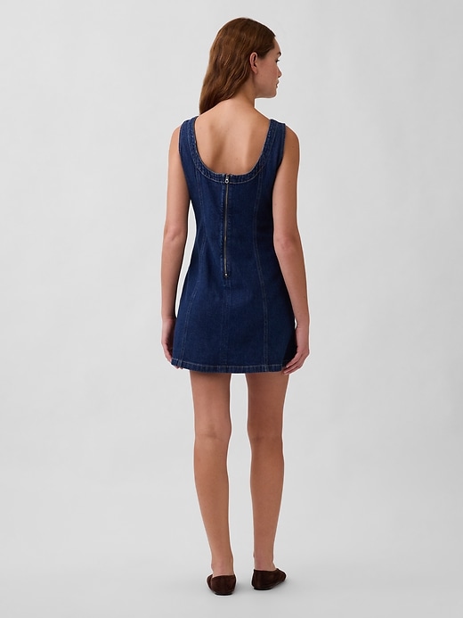 Image number 2 showing, Denim Boatneck Open-Back Mini Dress