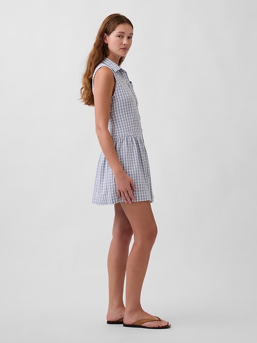 Image number 3 showing, Linen-Blend Drop-Waist Mini Shirtdress