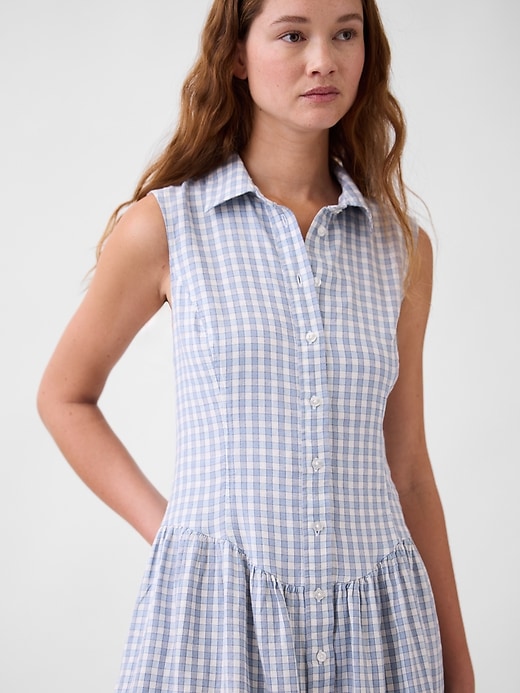 Image number 4 showing, Linen-Blend Drop-Waist Mini Shirtdress