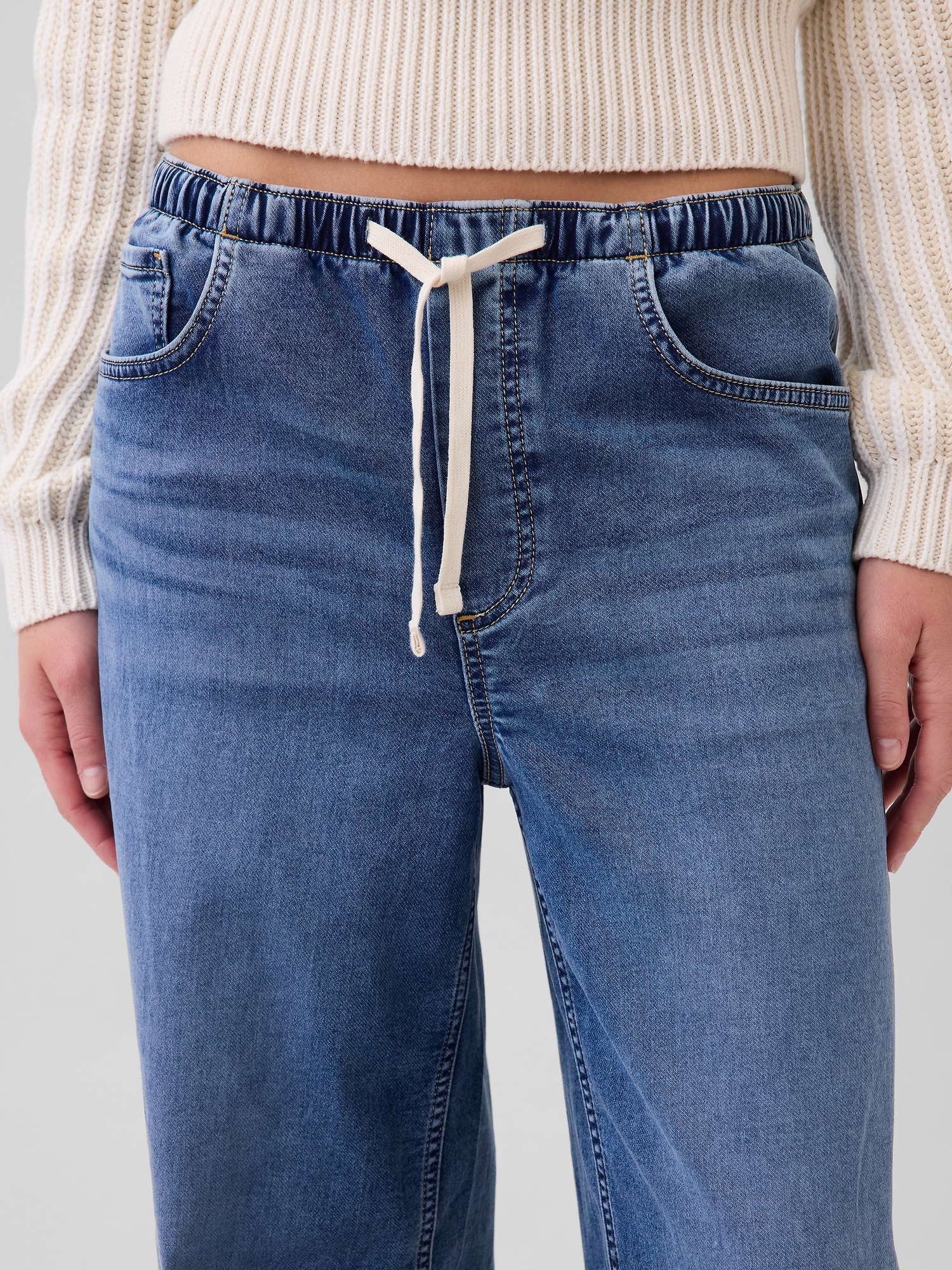 Mid Rise Knit Easy Baggy Jeans