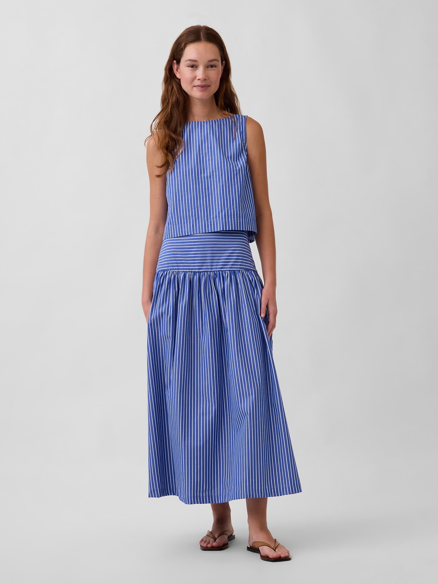Poplin Drop-Waist Maxi Skirt
