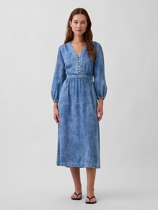 Image number 1 showing, Denim Pieced-Waist Midi Dress