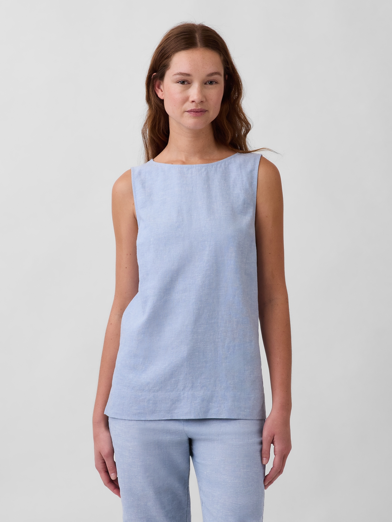Linen-Blend Shell Tank Top