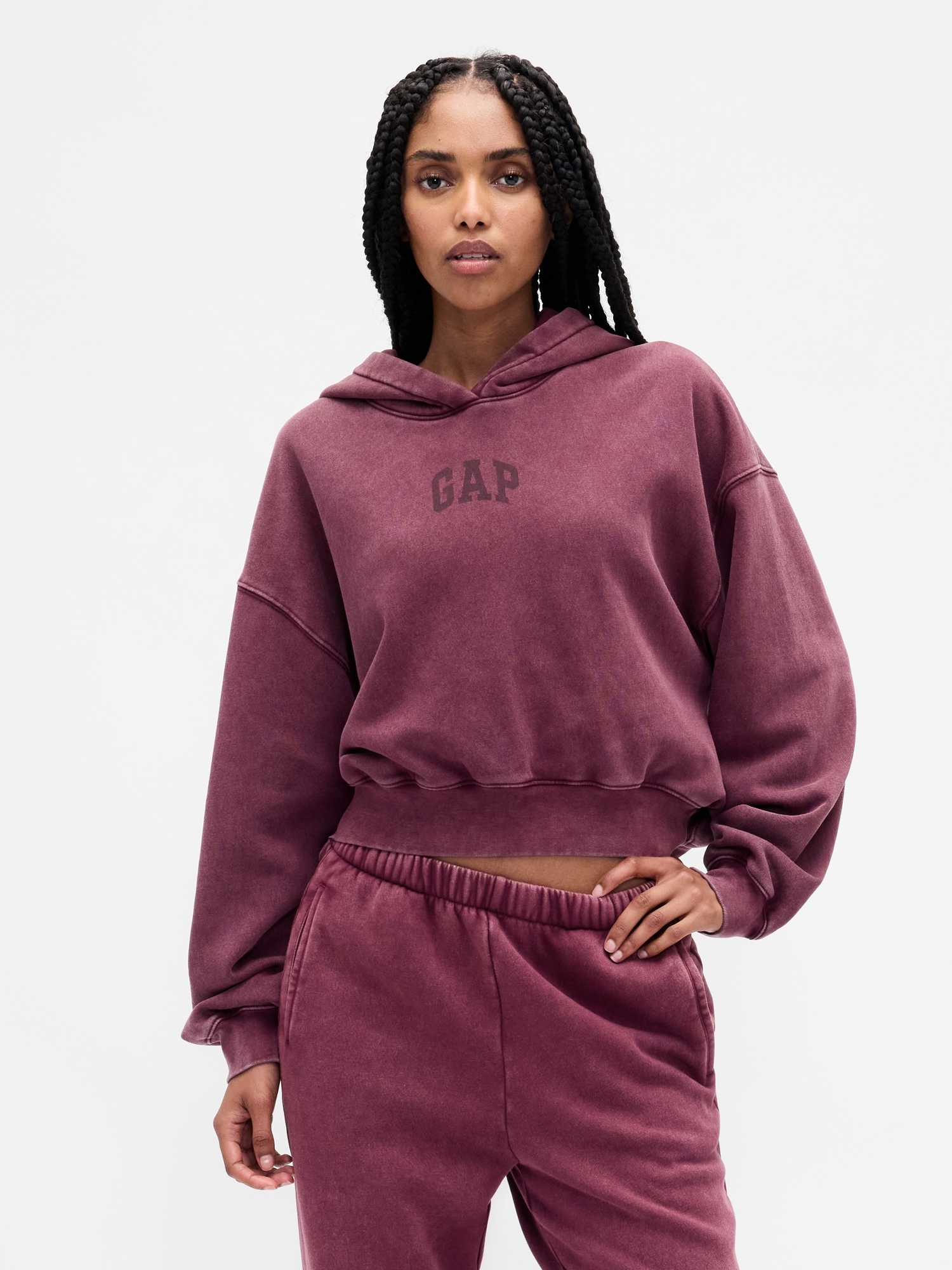 VintageSoft Crop Logo Hoodie