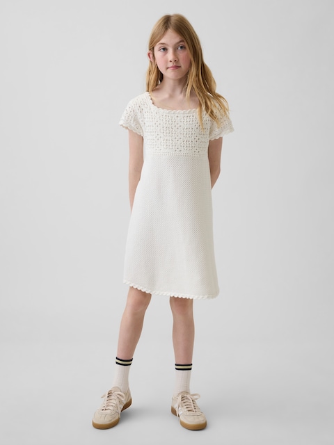 Kids 100% Cotton Crochet Sweater Dress