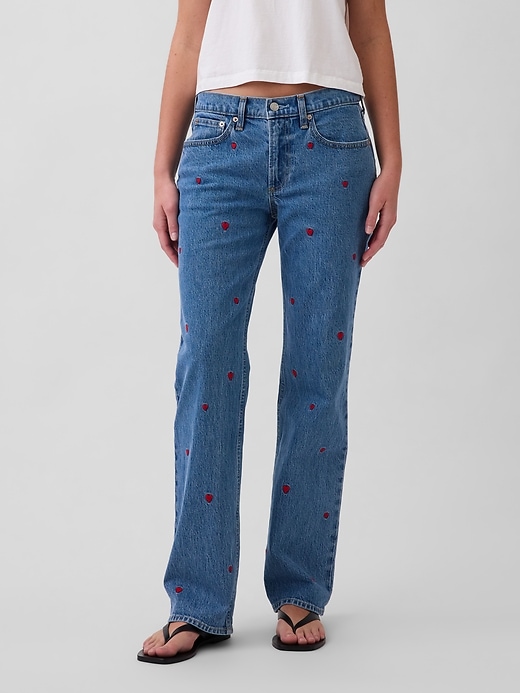 Image number 2 showing, Mid Rise Relaxed Embroidered Straight Jeans