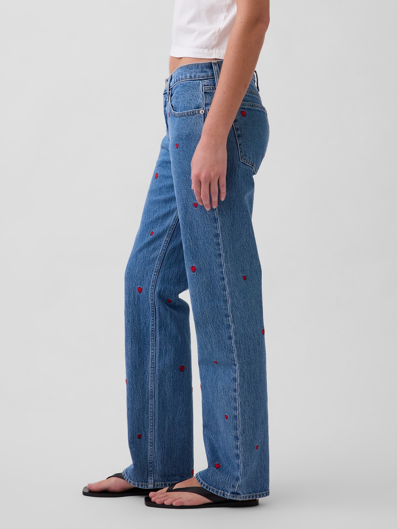 Mid Rise Relaxed Embroidered Straight Jeans
