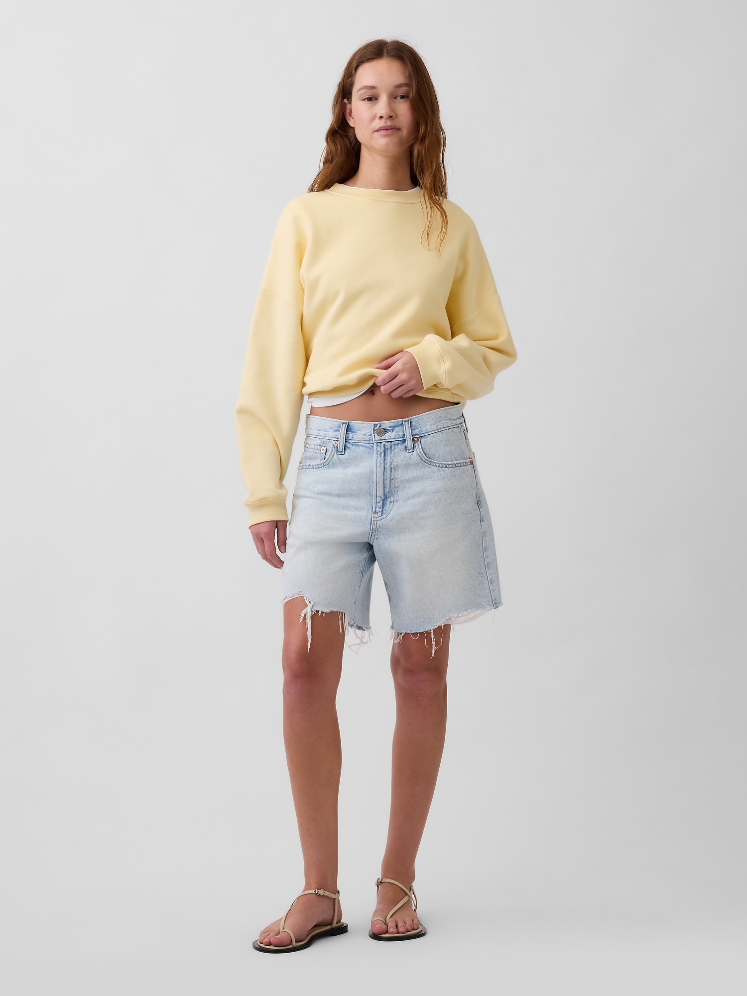 Mid Rise Loose Bermuda Shorts