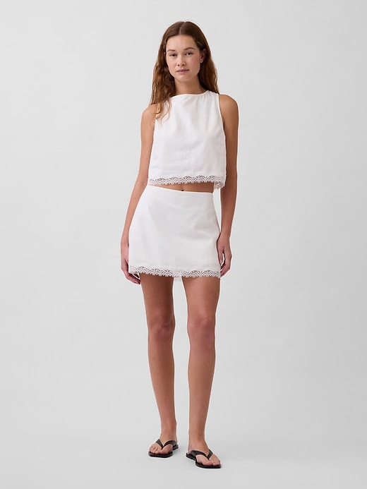 Image number 1 showing, Linen-Blend Lace-Trim Mini Skort