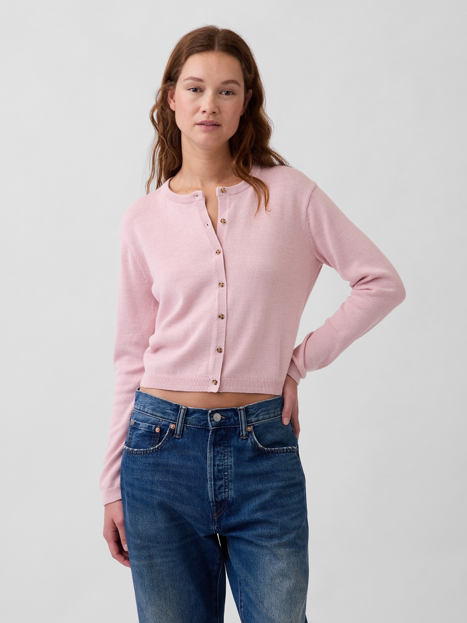 100% Cotton Relaxed Crop Cardigan Sweater