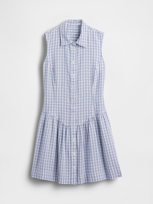 Image number 5 showing, Linen-Blend Drop-Waist Mini Shirtdress