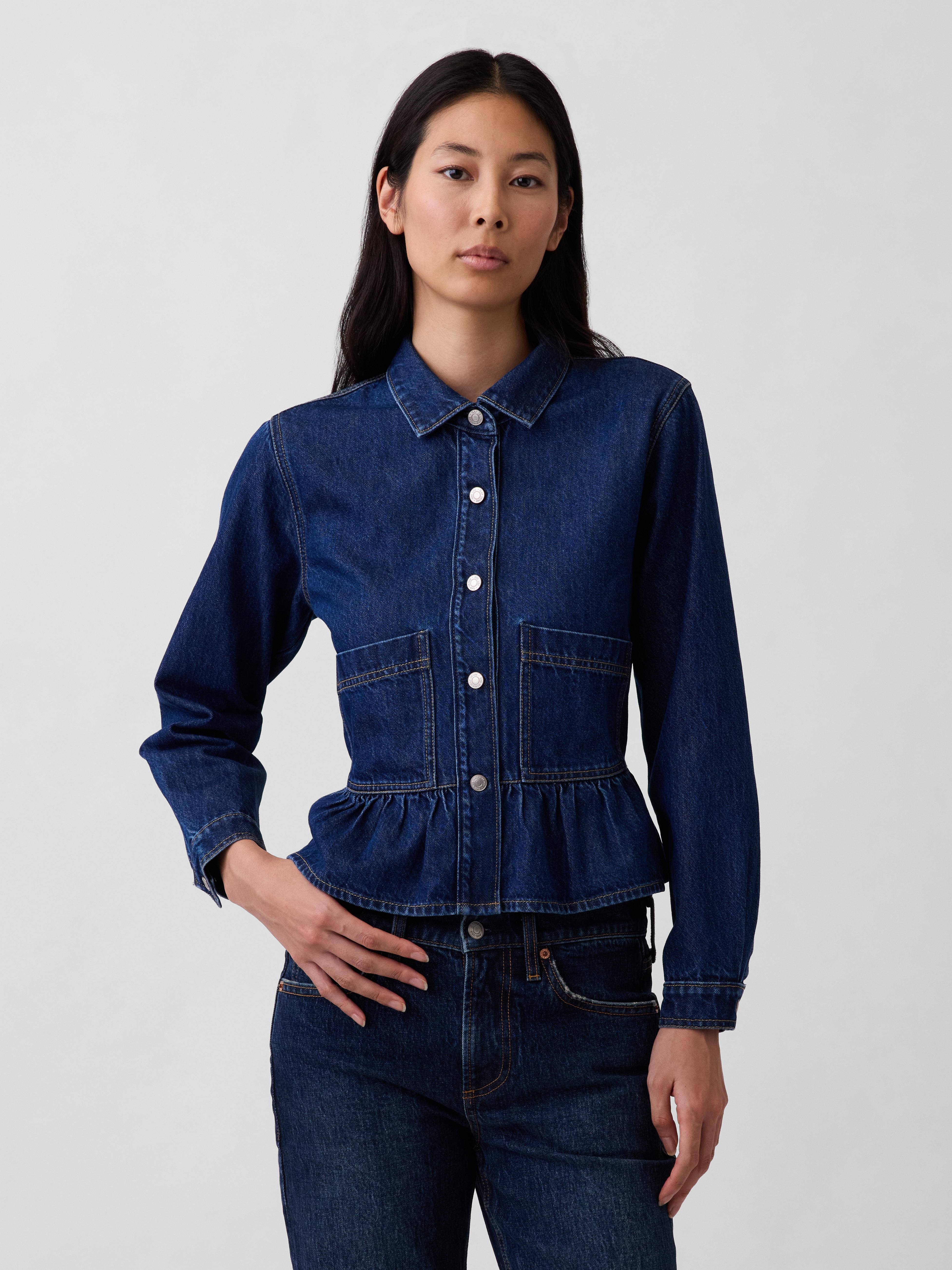 Denim Fitted Peplum Top