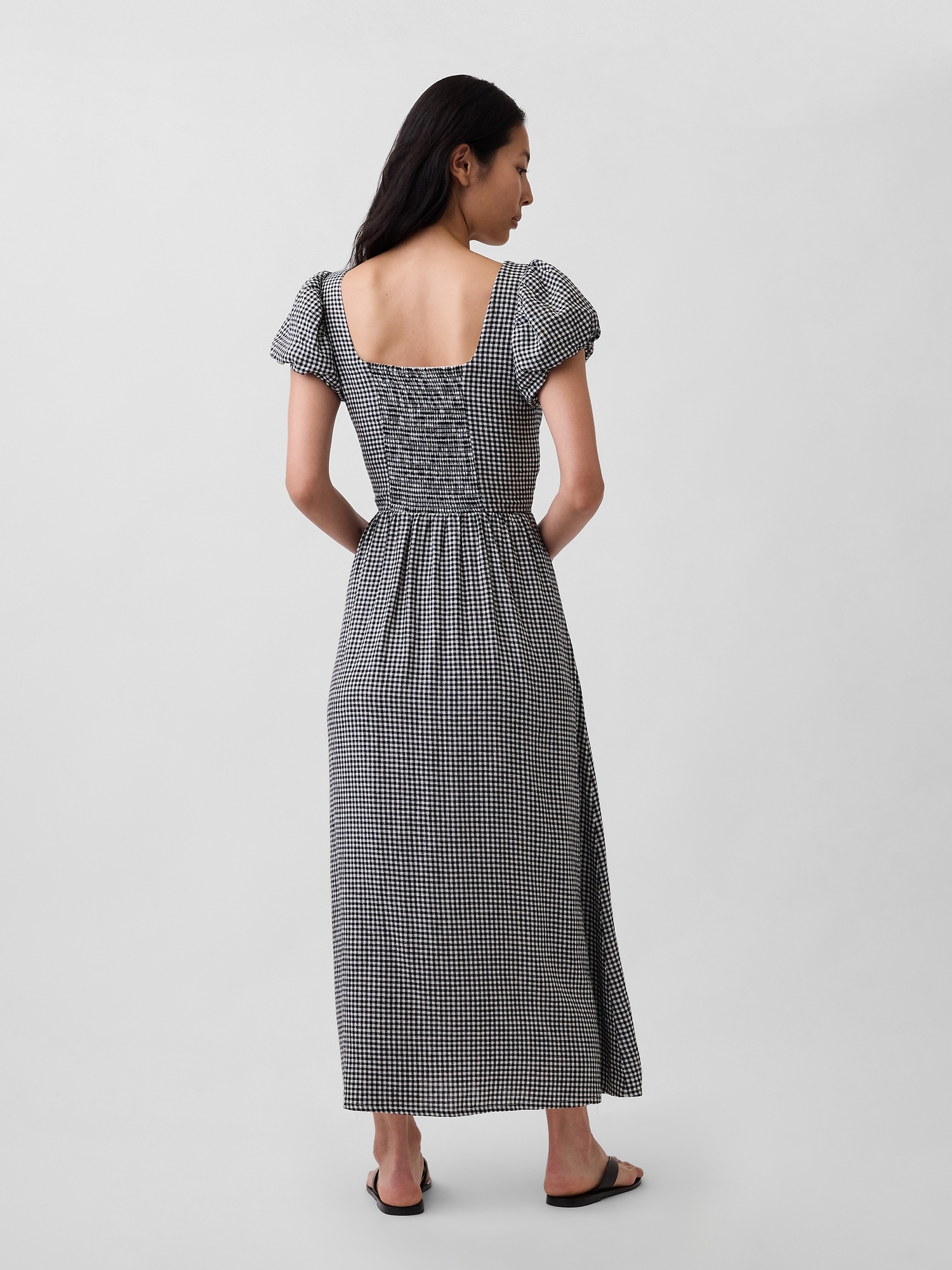Женское платье Gap Linen-Blend Drop-Waist Maxi, цвет: Чёрный в мелкую клетку — фото 2