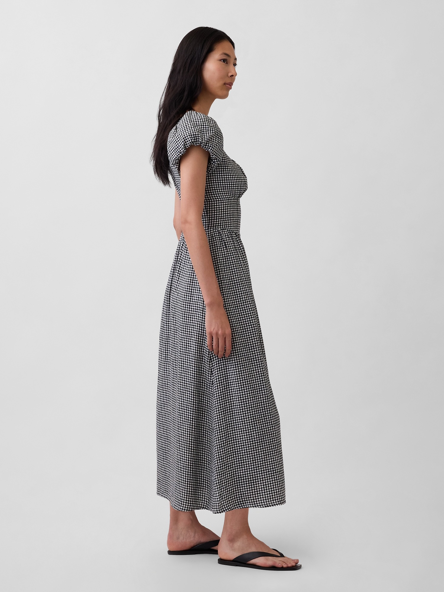 Женское платье Gap Linen-Blend Drop-Waist Maxi, цвет: Чёрный в мелкую клетку — фото 3