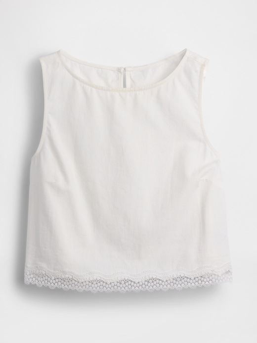 Image number 5 showing, Linen-Blend Lace-Hem Crop Shell Top