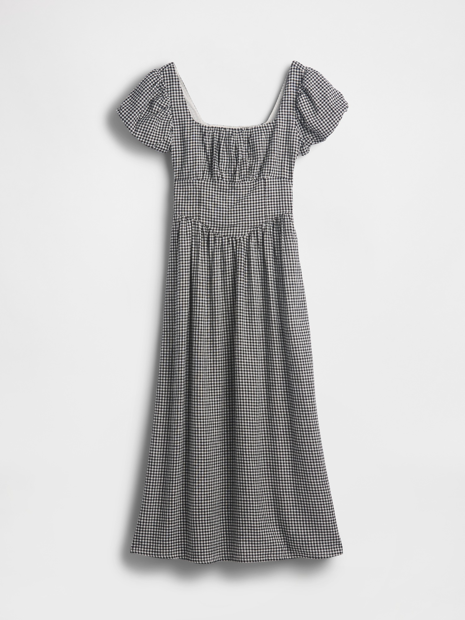 Женское платье Gap Linen-Blend Drop-Waist Maxi, цвет: Чёрный в мелкую клетку — фото 5