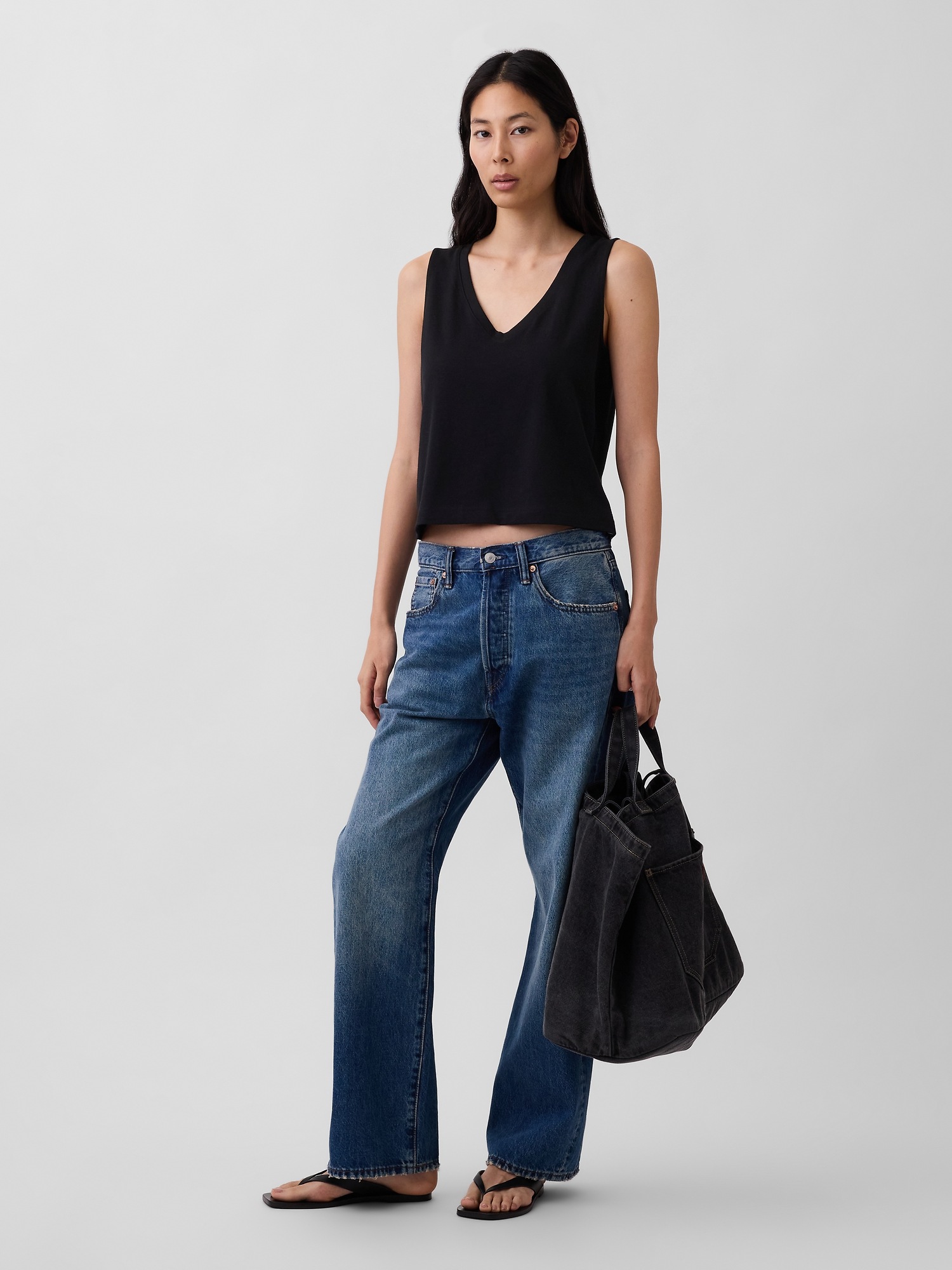 Женский топ Gap Knit Crop Tank Top, цвет: Чёрный — фото 2
