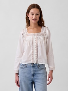 Lace-Trim Square-Neck Top