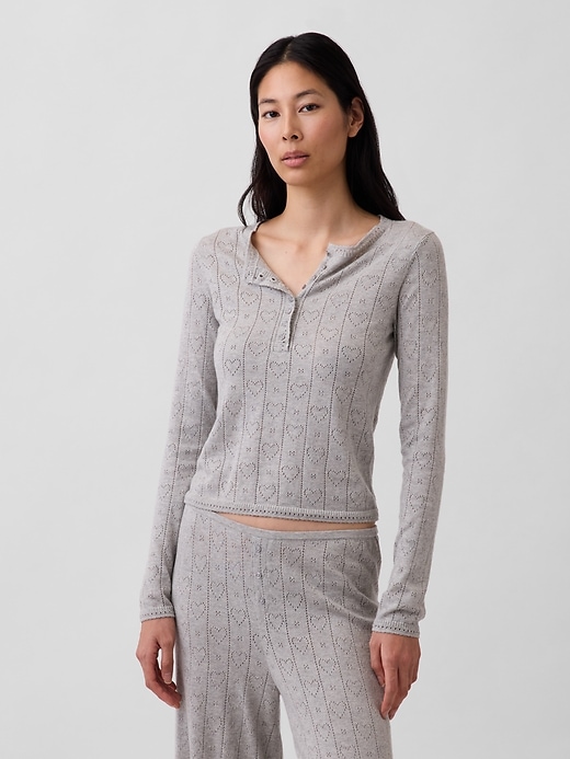 Image number 1 showing, Lightweight CashSoft Pointelle Heart PJ Top