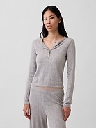 Lightweight CashSoft Pointelle Heart PJ Top - Gray - View 3