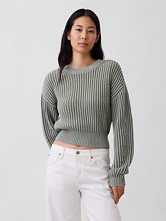 100% Cotton Barrel-Sleeve Crop Sweater