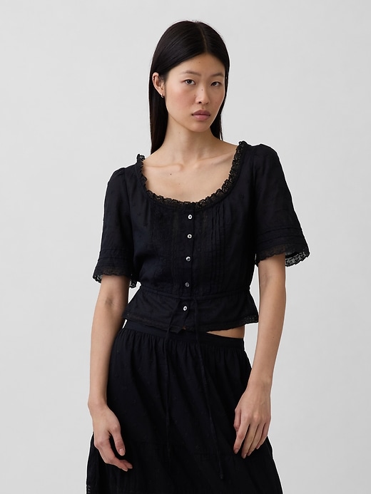 Image number 1 showing, Lace-Trim Peplum Top