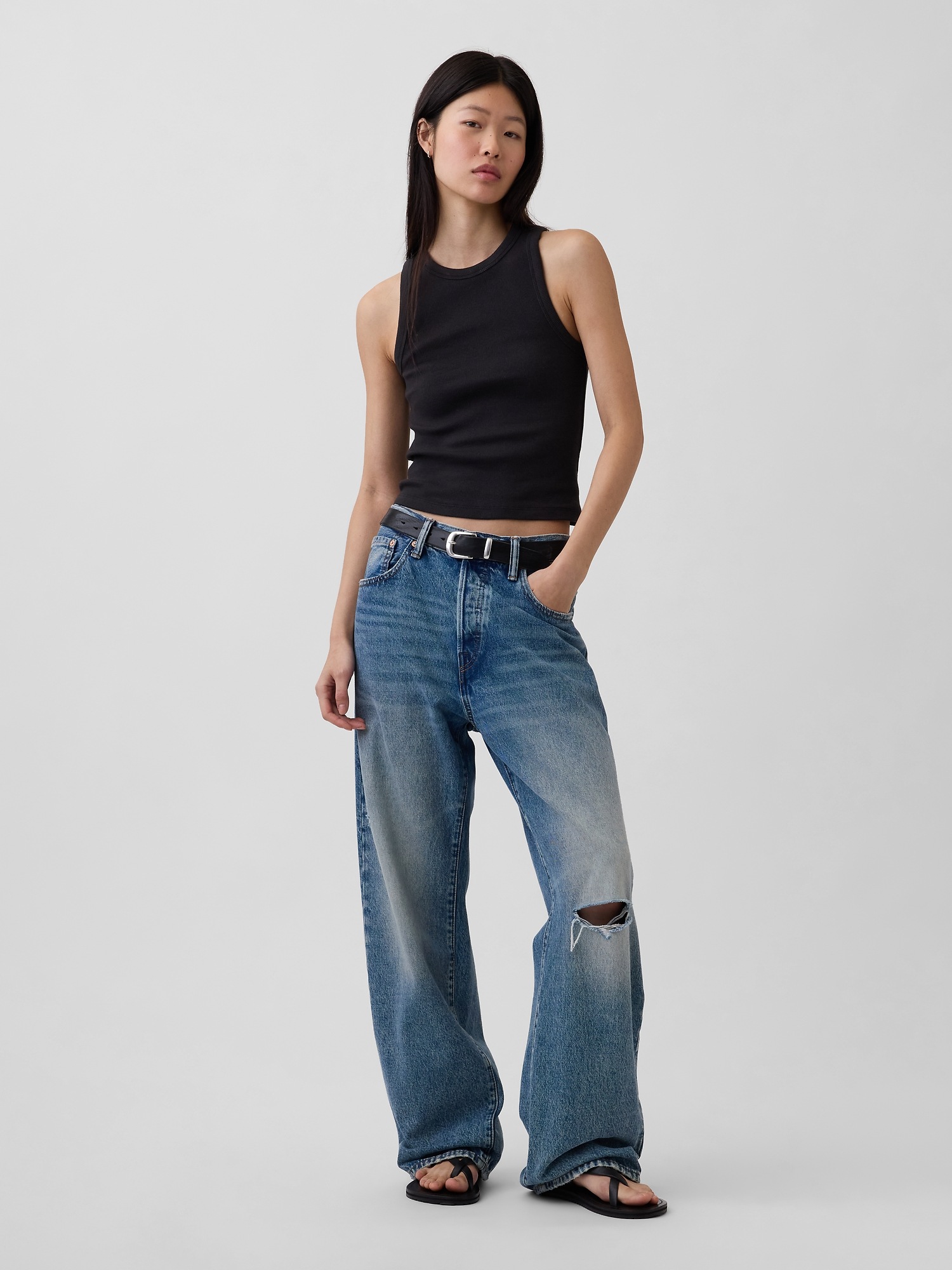 Женский топ Gap Heavyweight Rib Halter Tank Top, цвет: Чёрный — фото 2