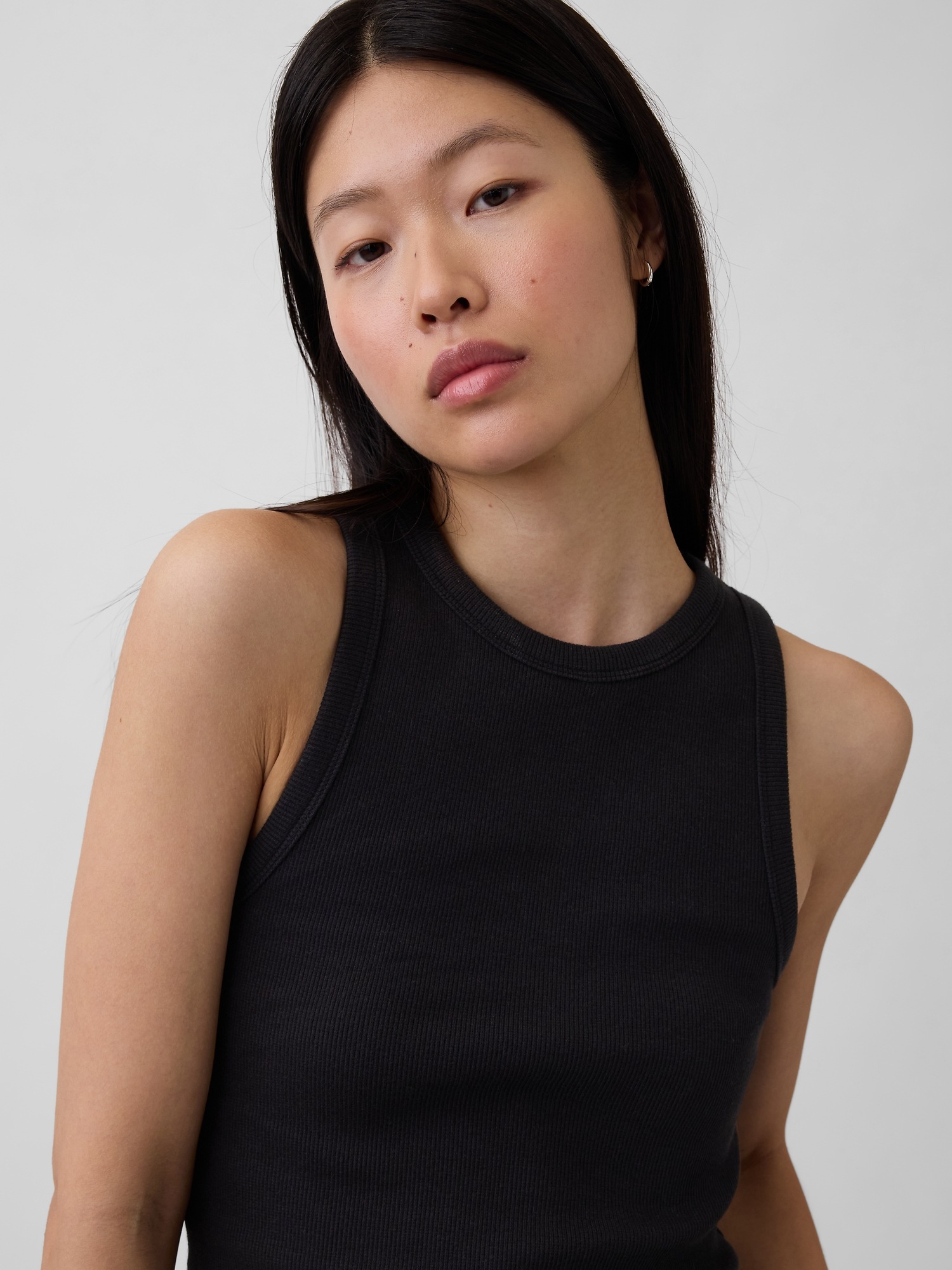 Женский топ Gap Heavyweight Rib Halter Tank Top, цвет: Чёрный — фото 3