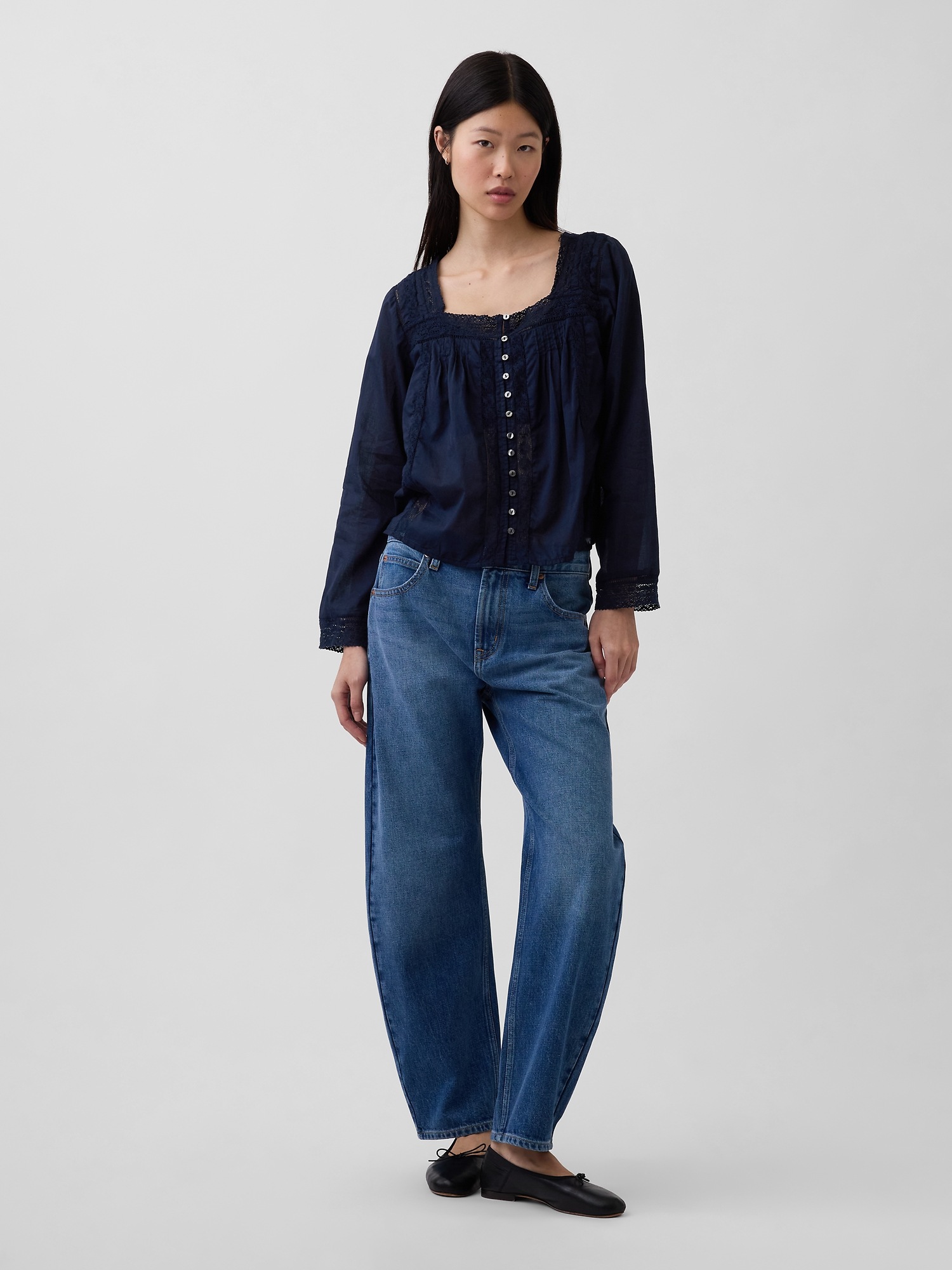 Женский топ Gap Lace-Trim Square-Neck Top, цвет: Тёмно-синий — фото 2