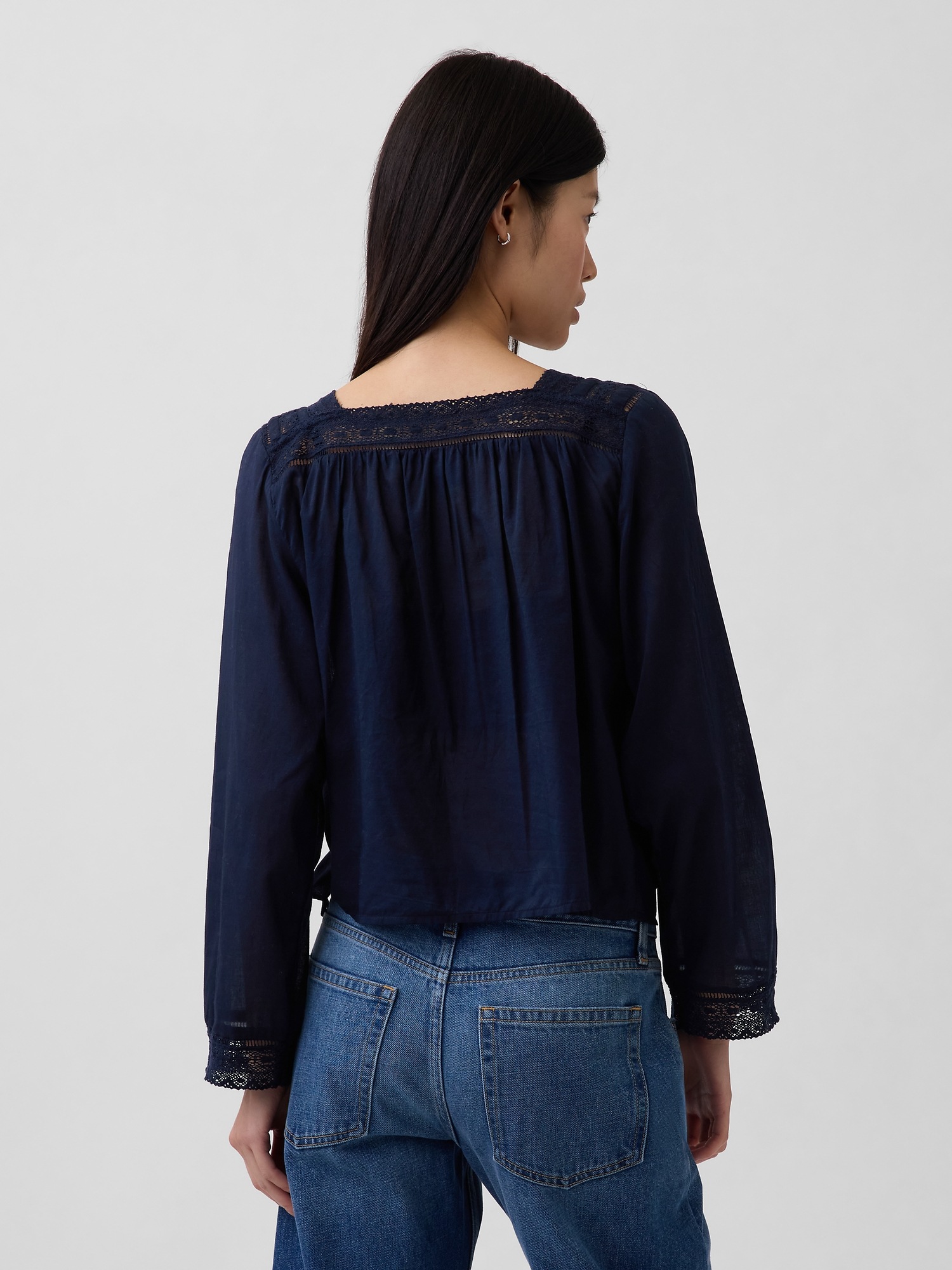 Женский топ Gap Lace-Trim Square-Neck Top, цвет: Тёмно-синий — фото 3