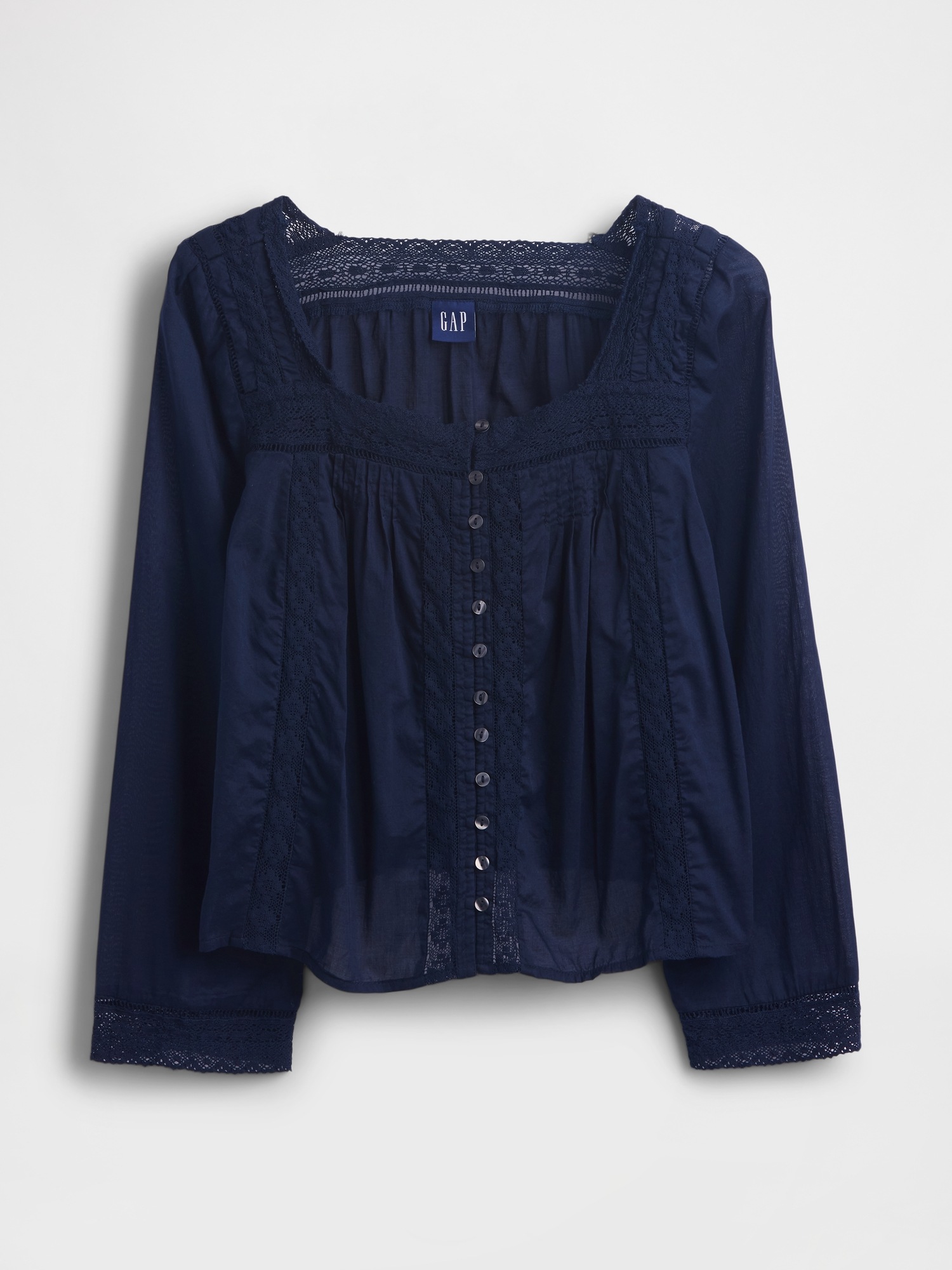 Женский топ Gap Lace-Trim Square-Neck Top, цвет: Тёмно-синий — фото 6