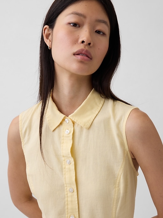 Image number 4 showing, Linen-Blend Drop-Waist Mini Shirtdress