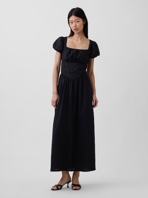 Linen-Blend Drop-Waist Maxi Dress
