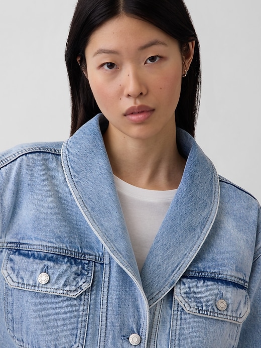 Image number 4 showing, Denim Oversized Shawl Denim Jacket