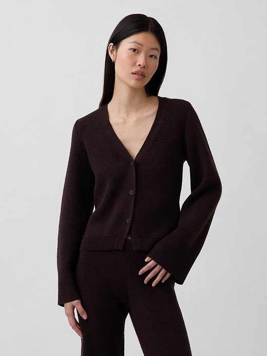 Image number 1 showing, Cotton-Blend Relaxed V-Neck Cardigan Sweater