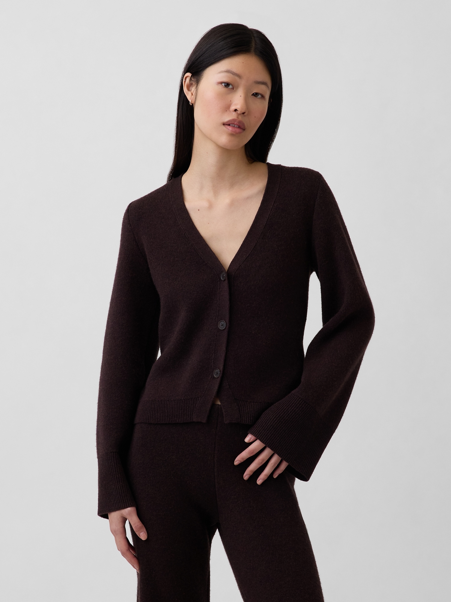 Cotton-Blend Relaxed V-Neck Cardigan Sweater