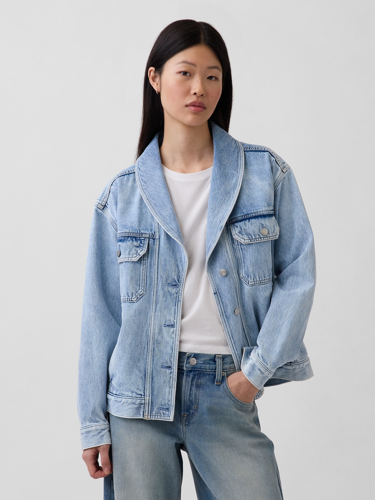 Denim Oversized Shawl Denim Jacket