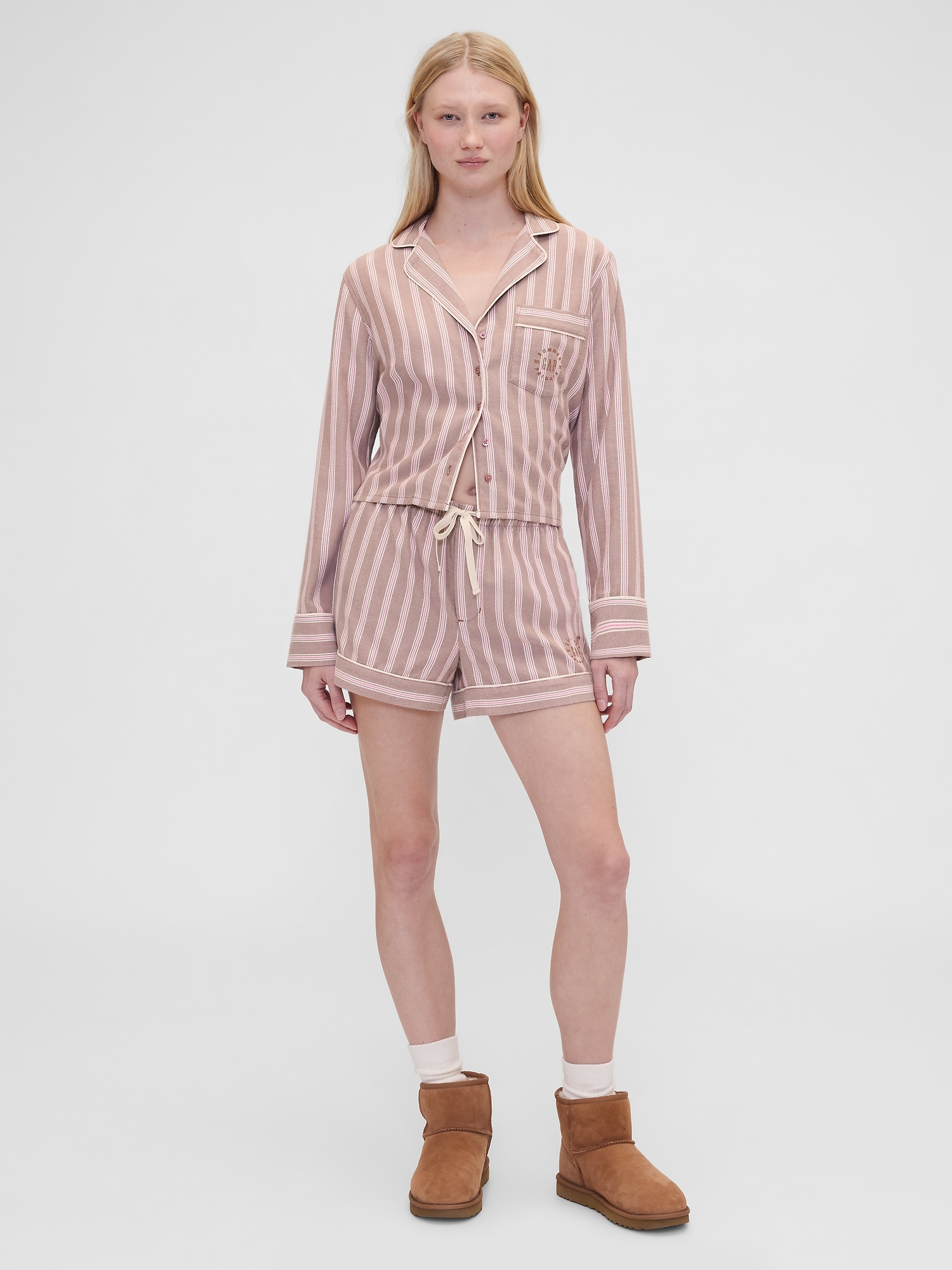 Женская рубашка Gap × Summer Fridays Relaxed Flannel Stripe PJ, цвет: Розовато-лиловый розовый — фото 4
