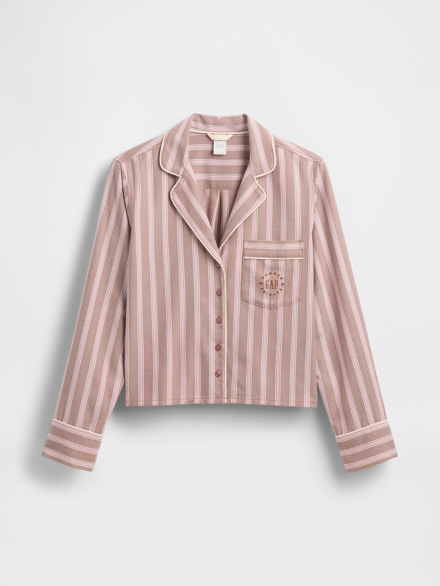 Женская рубашка Gap × Summer Fridays Relaxed Flannel Stripe PJ, цвет: Розовато-лиловый розовый — фото 7