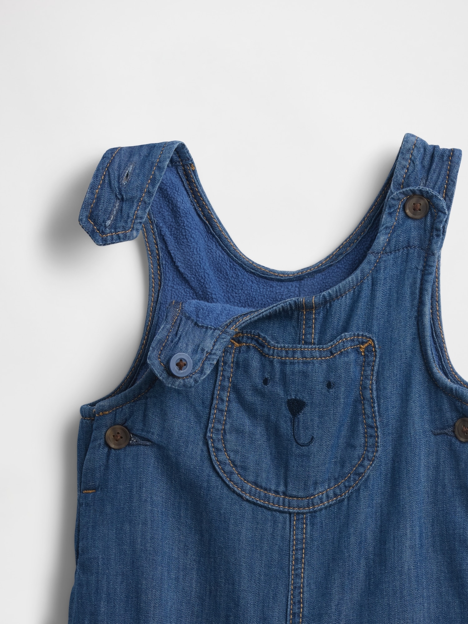 Baby Cozy-Lined Denim Bear Pocket Overalls