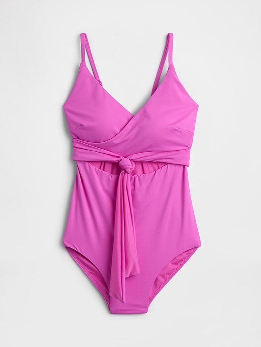 Image number 4 showing, Tie-Knot Cutout Wrap One-Piece Swimsuit