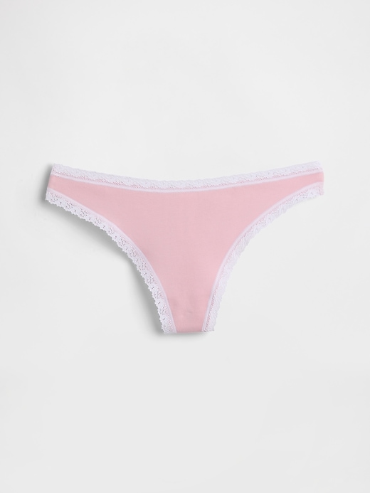 Image number 3 showing, Organic Stretch Cotton Lace-Trim Thong