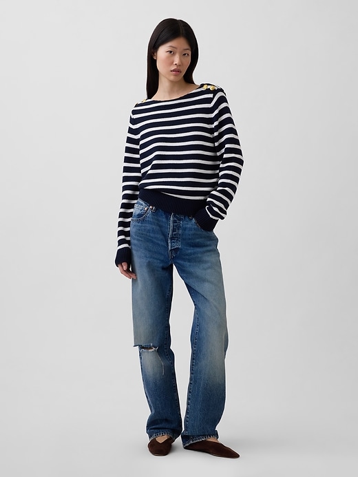 Image number 2 showing, 100% Cotton Relaxed Boatneck Sweater