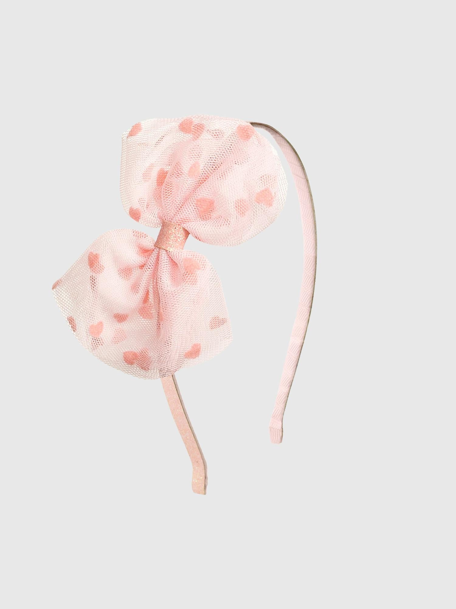 Sweet Wink Flocked Heart Valentines Day Tulle Bow Headband