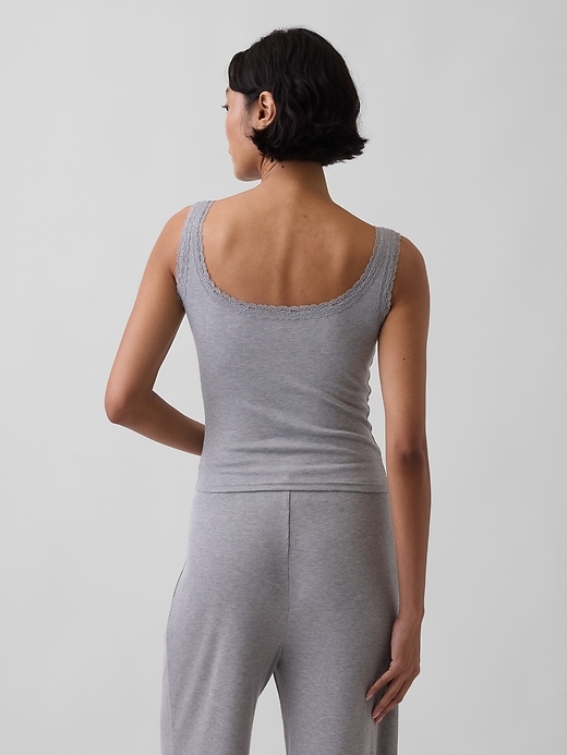 Image number 3 showing, Mini Rib Lace Henley PJ Tank Top
