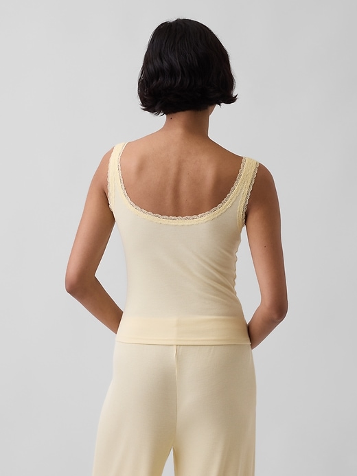 Image number 3 showing, Mini Rib Lace Henley PJ Tank Top